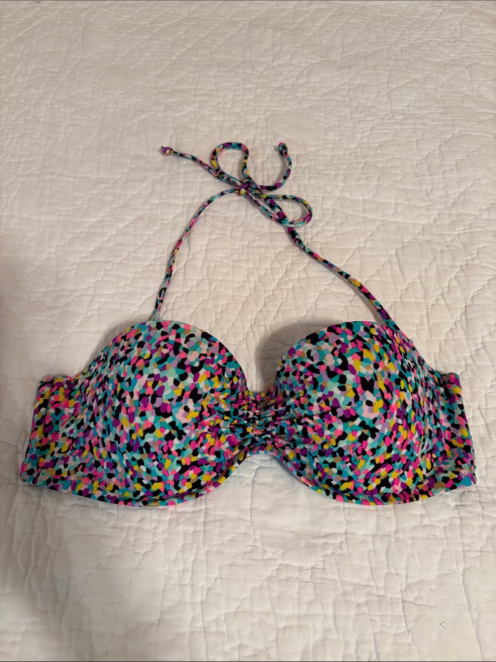 Multicolor Confetti Bandeau Swim Top with Halter Strap